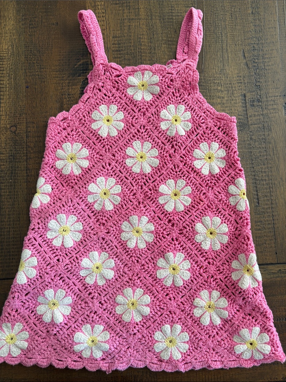 Zara Pink Daisy Crochet Tank Dress - Kids